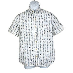 Kennington Ltd Button Down Shirt Men Medium White Blue Fish Hook Bait Graphic
